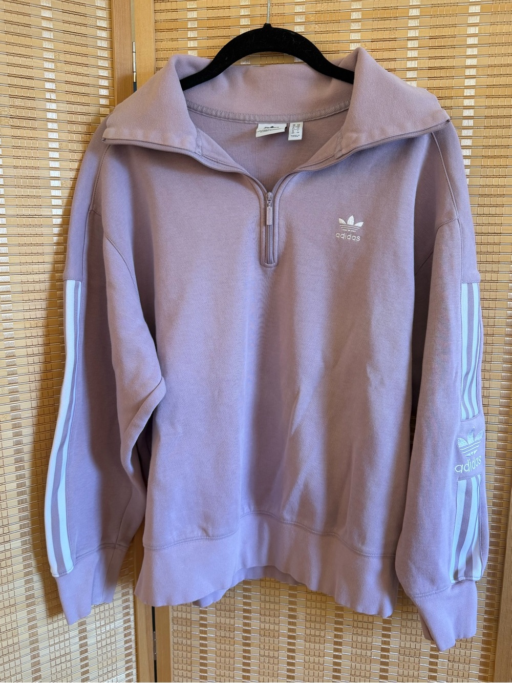 Adidas Lavender Quarter Zip Sweatshirt with White Stripes Medium